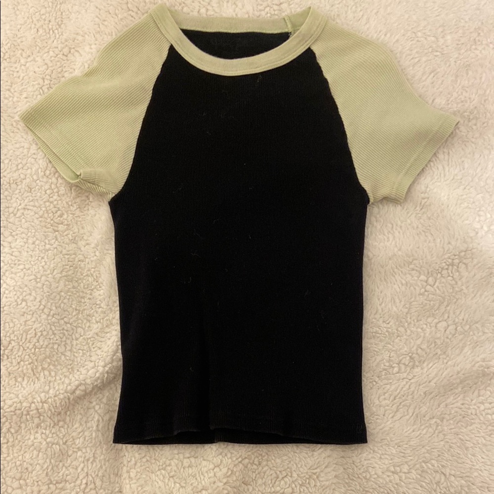 Brandy Melville Black and Light Green Crop Top